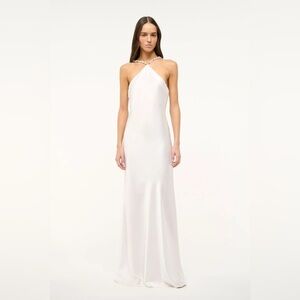 STAUD Exclusive Cadence Pearl-Embellished Satin Maxi Slip Dress NWT